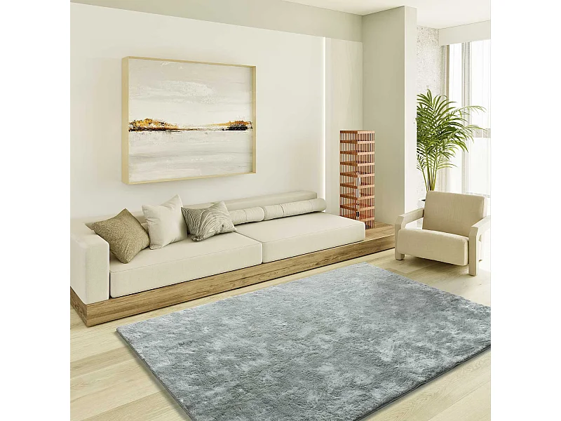 Hochflorteppich - einfarbig shaggy - silber - 60x110 cm - ROMA