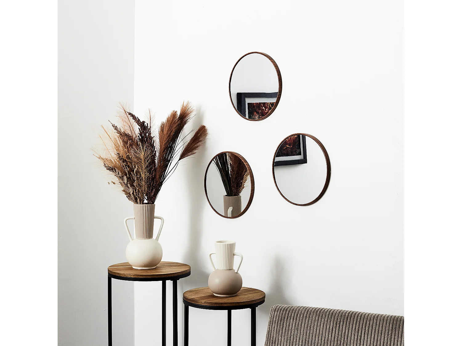 Lot de 3 Miroirs Déco "Toronto" 26cm Marron