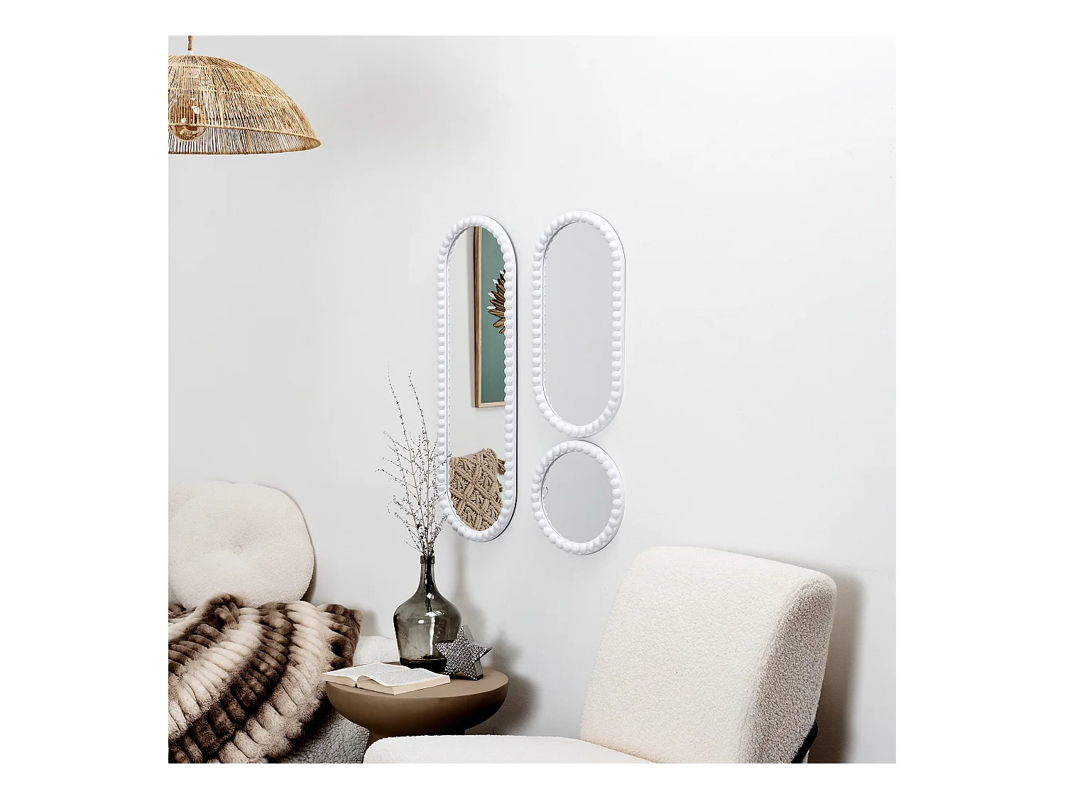 Miroir Corfu Blanc H75cm X3 Blanc