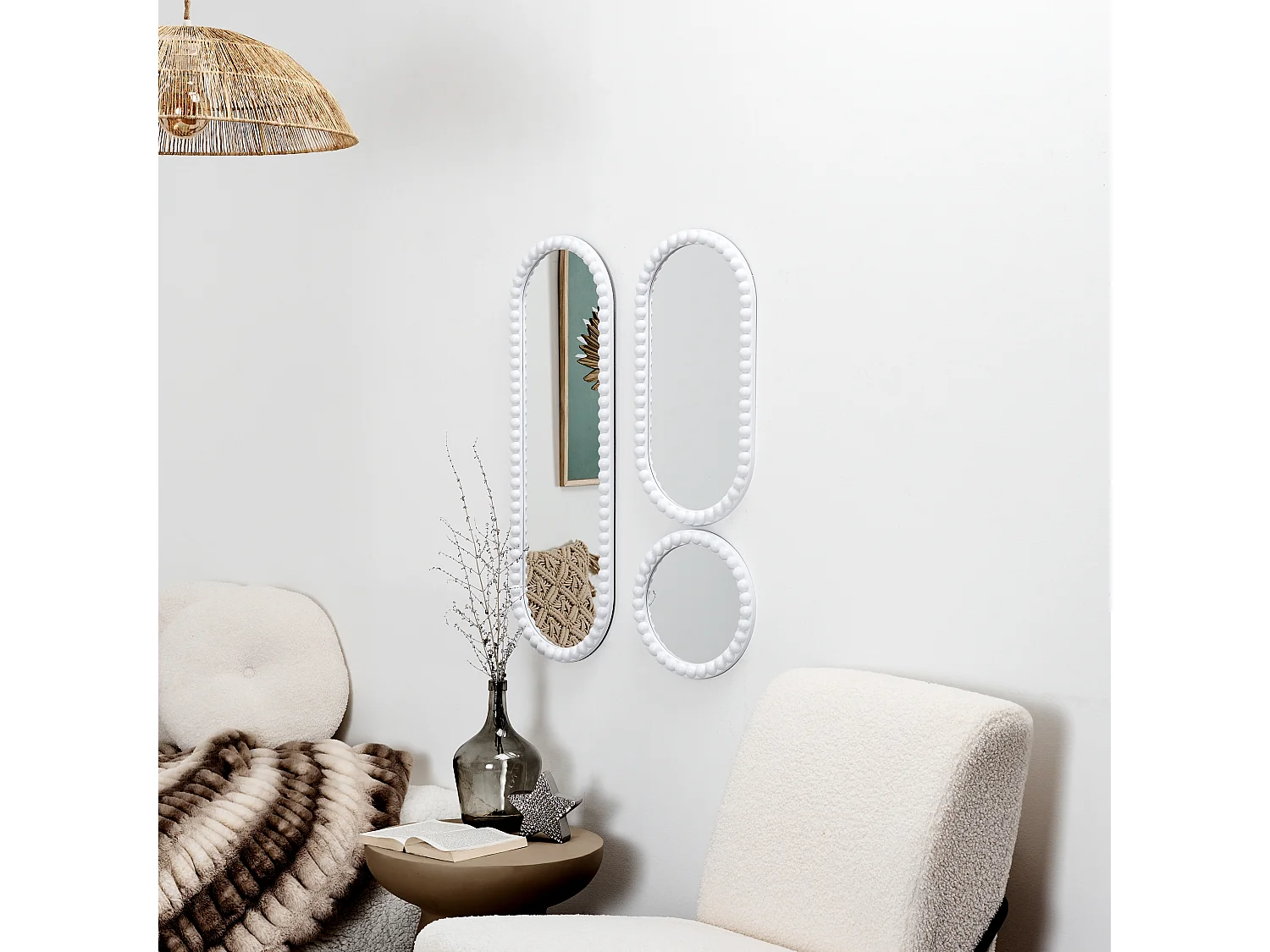 Miroir Corfu Blanc H75cm X3 Blanc