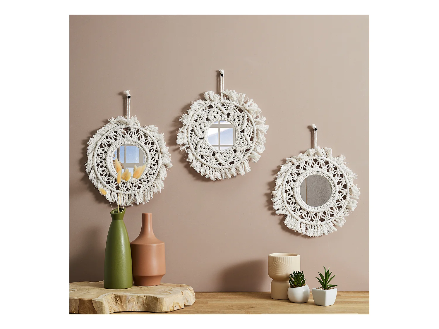 Miroir X3 Boho H28cm Beige