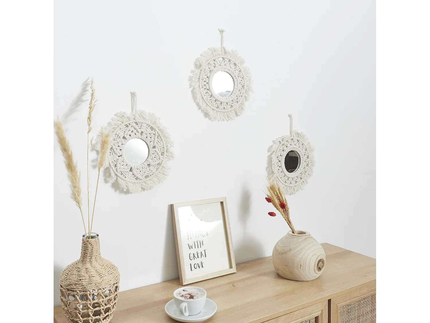 Miroir X3 Boho H28cm Beige