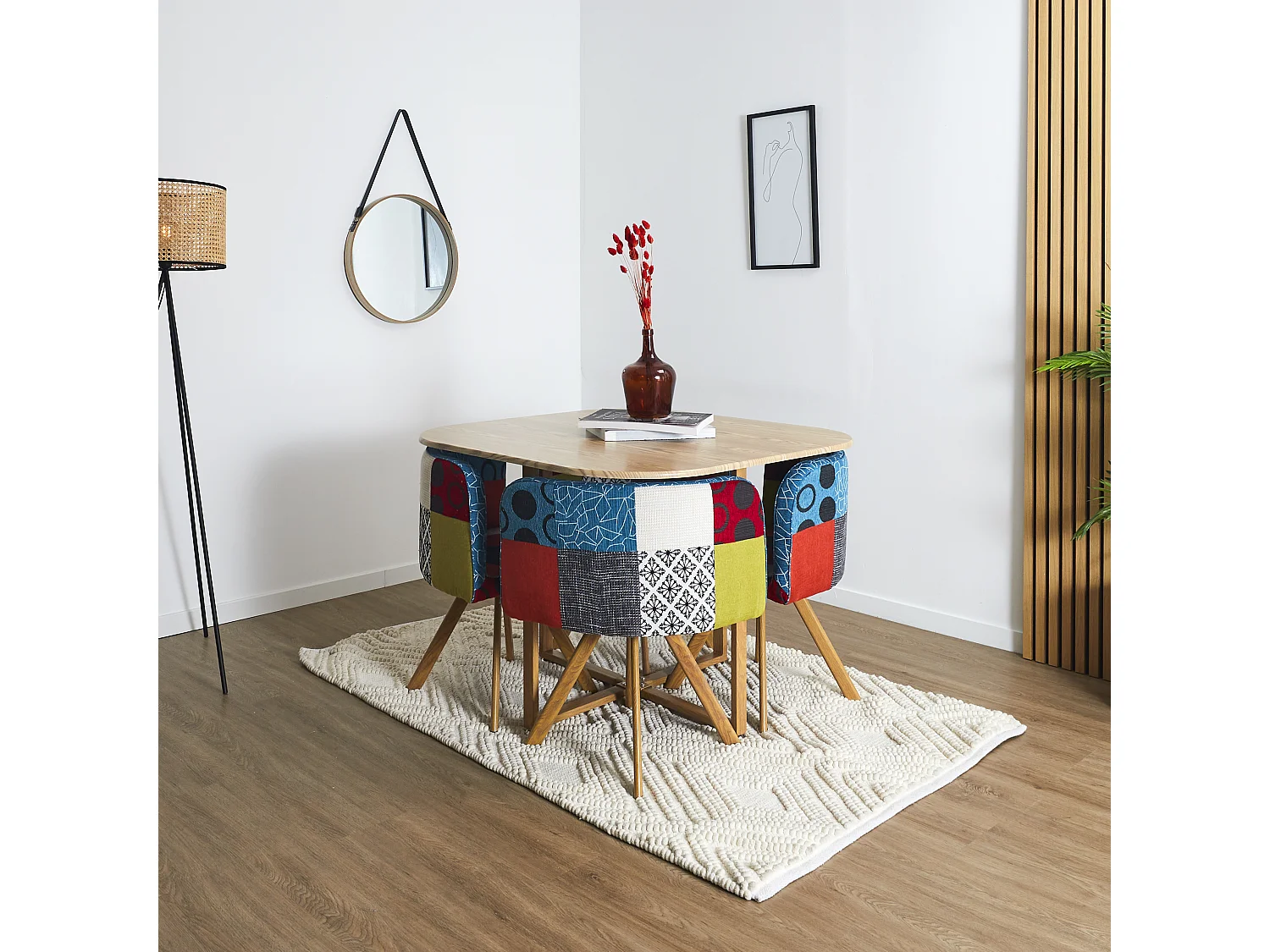 Miroir Rond Avec Anse Pu Bois 50cm Beige