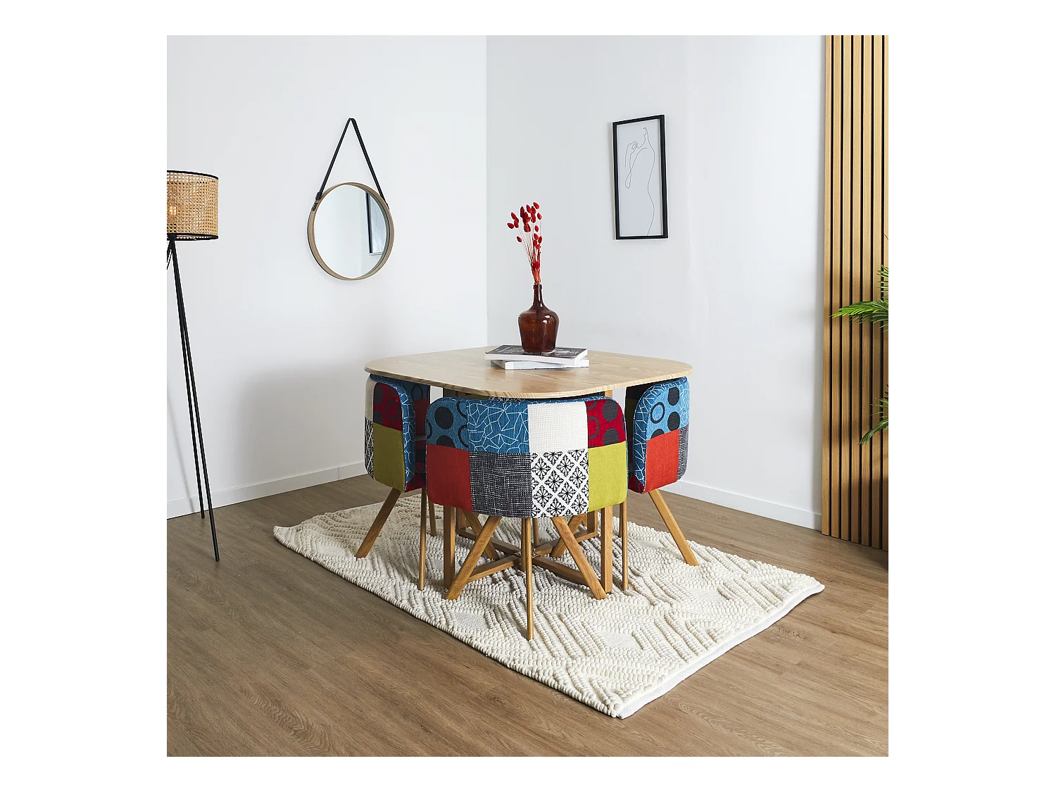 Miroir Rond Avec Anse Pu Bois 50cm Beige