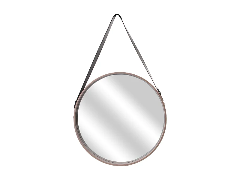 Miroir Rond Avec Anse Pu Bois 50cm Beige