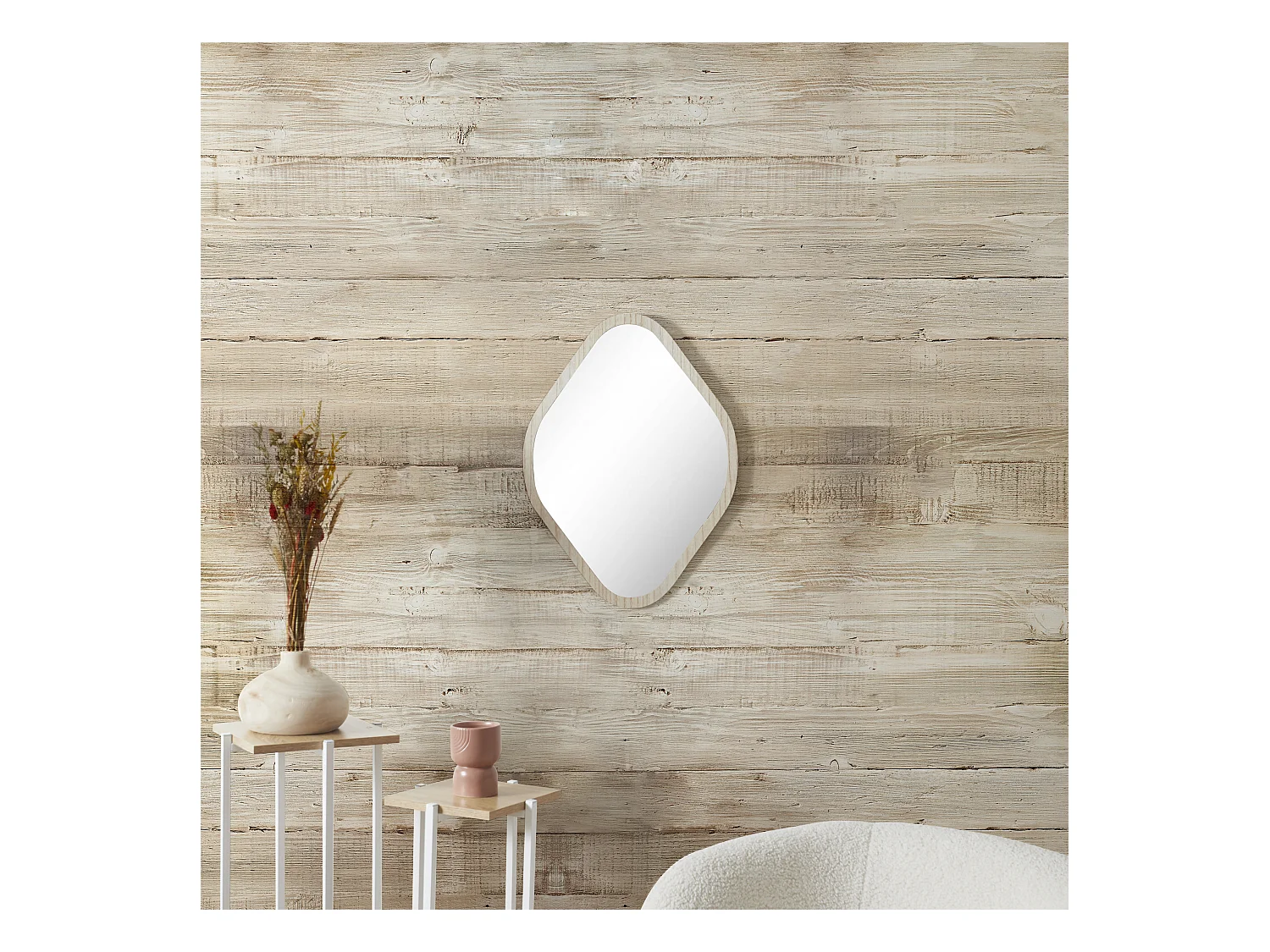 Miroir Deco Contour Bois Losange H60cm Elio Marron