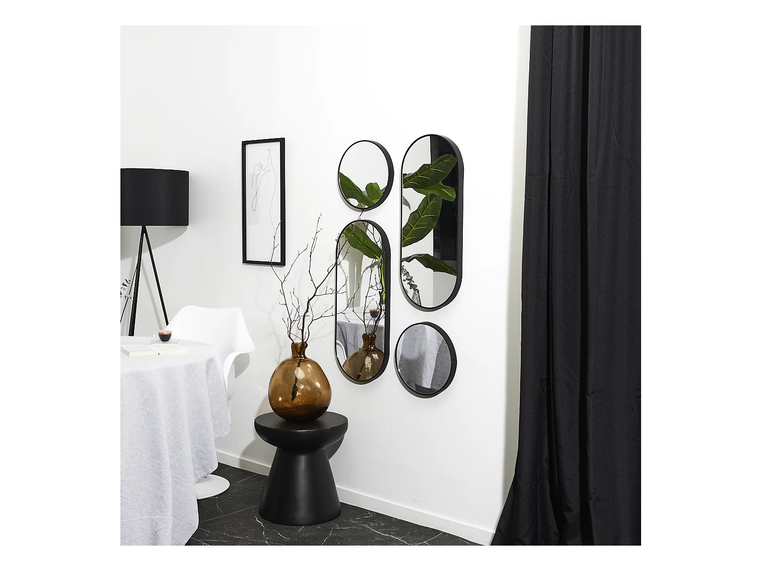 Miroir Deco Rond Et Ovale Versa Noir X4 Noir