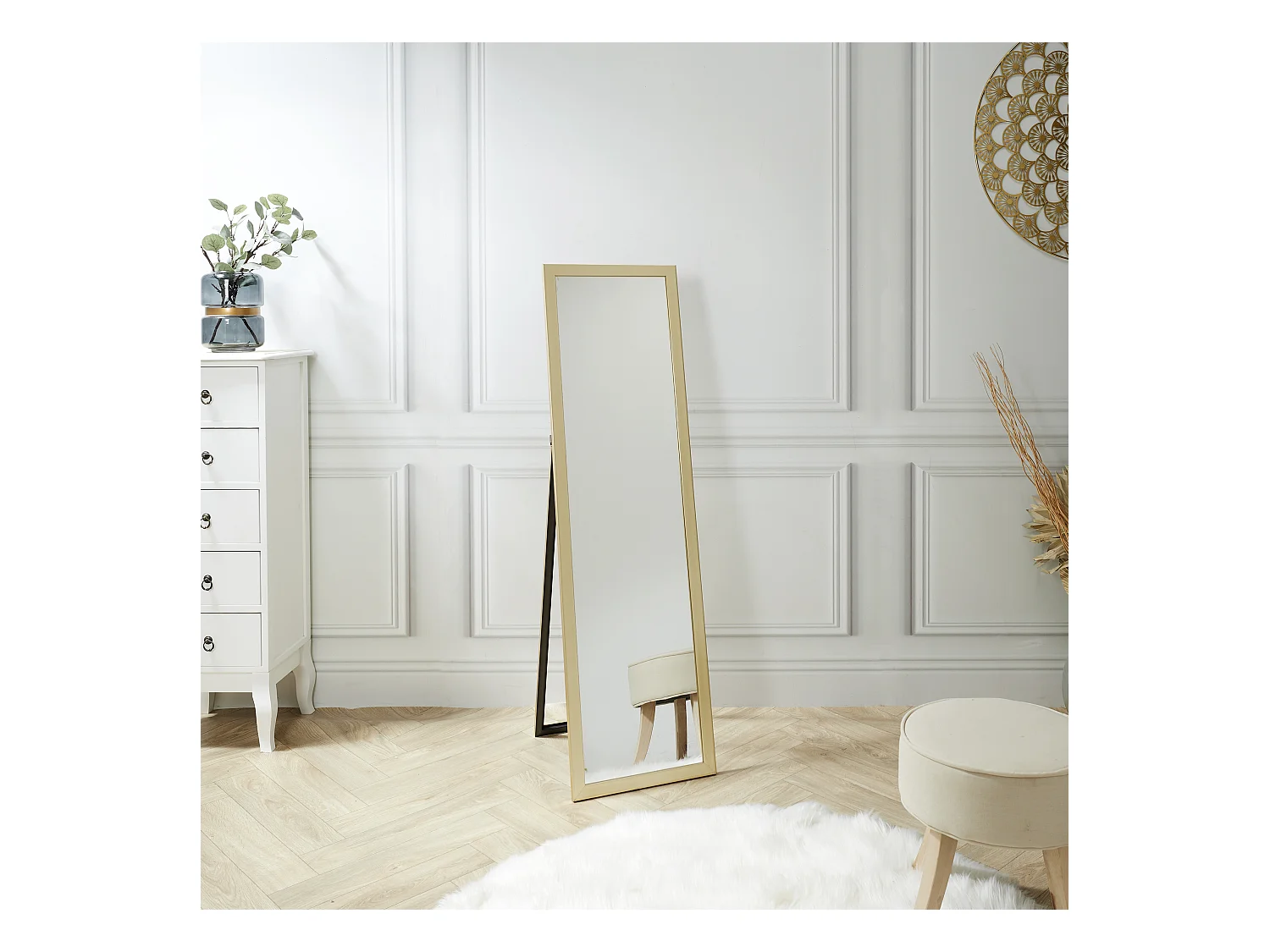 Miroir Sur Pied Dore 124cm Or