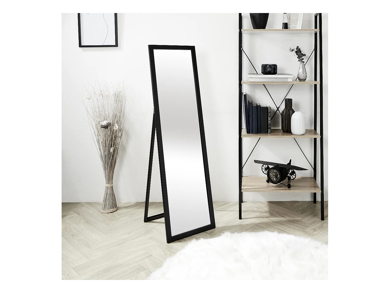 Miroir Sur Pied Noir 124cm Noir