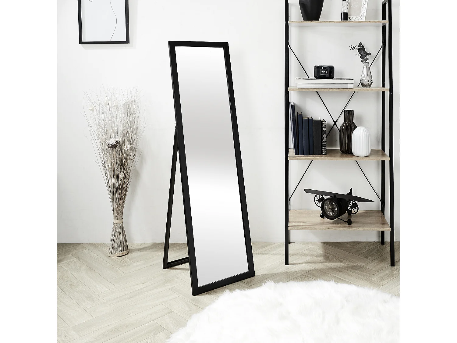 Miroir Sur Pied Noir 124cm Noir