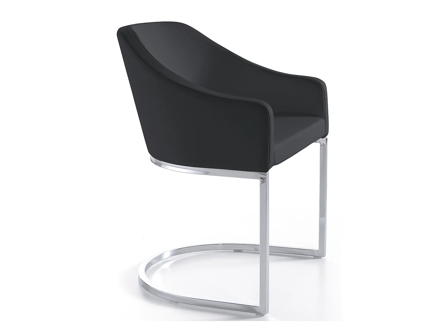 Fauteuil design simili cuir noir et pieds acier inoxydable Arka - Lot de 2