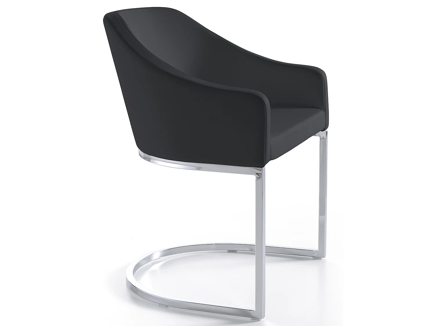 Fauteuil design simili cuir noir et pieds acier inoxydable Arka - Lot de 2