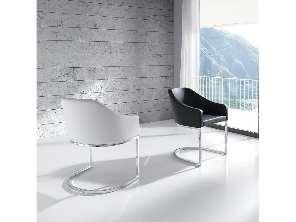 Fauteuil design simili cuir noir et pieds acier inoxydable Arka - Lot de 2