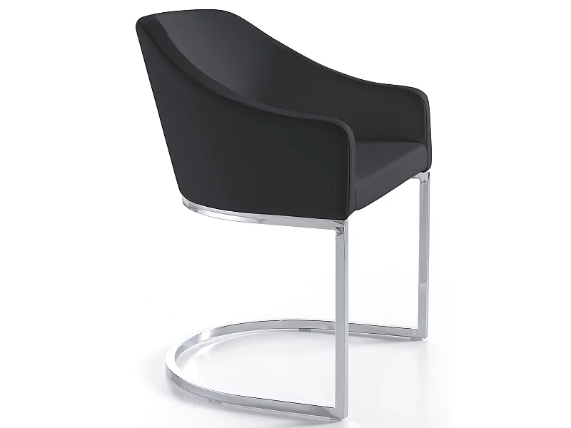 Fauteuil design simili cuir noir et pieds acier inoxydable Arka - Lot de 2