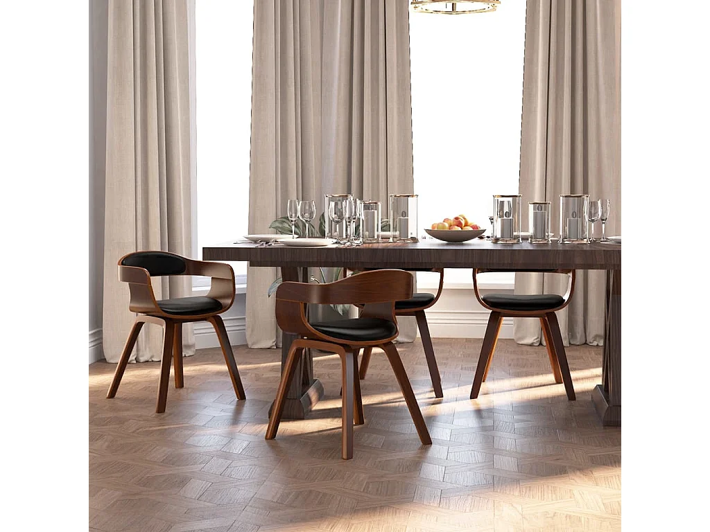 Eetkamerstoelen 4 st gebogen hout en kunstleer zwart