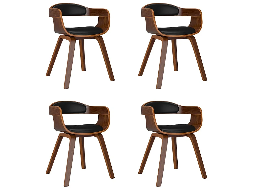 Eetkamerstoelen 4 st gebogen hout en kunstleer zwart