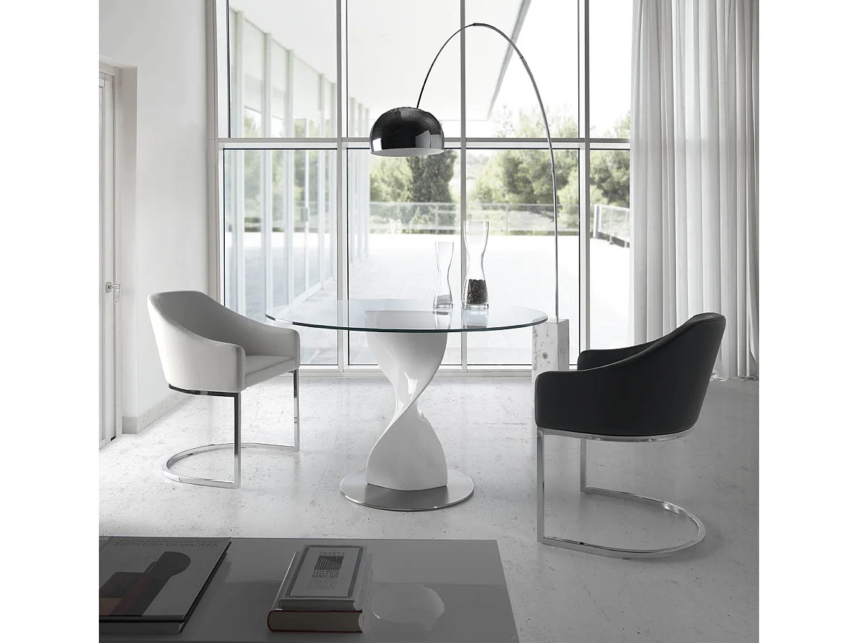 Fauteuil design simili cuir gris et pieds acier inoxydable Arka - Lot de 2