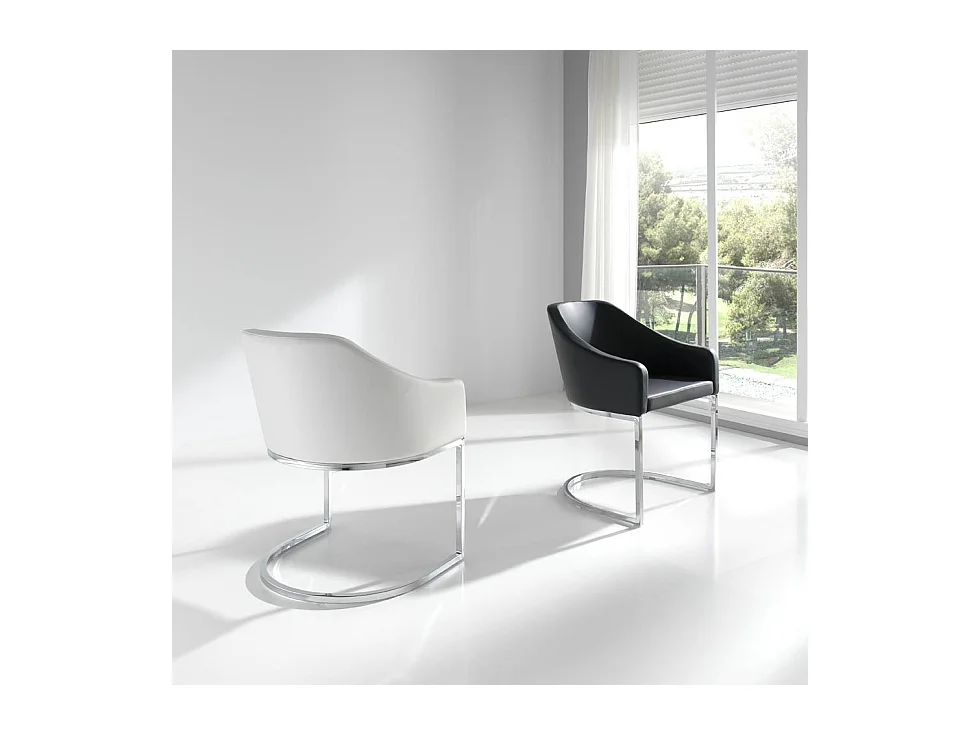 Fauteuil design simili cuir gris et pieds acier inoxydable Arka - Lot de 2