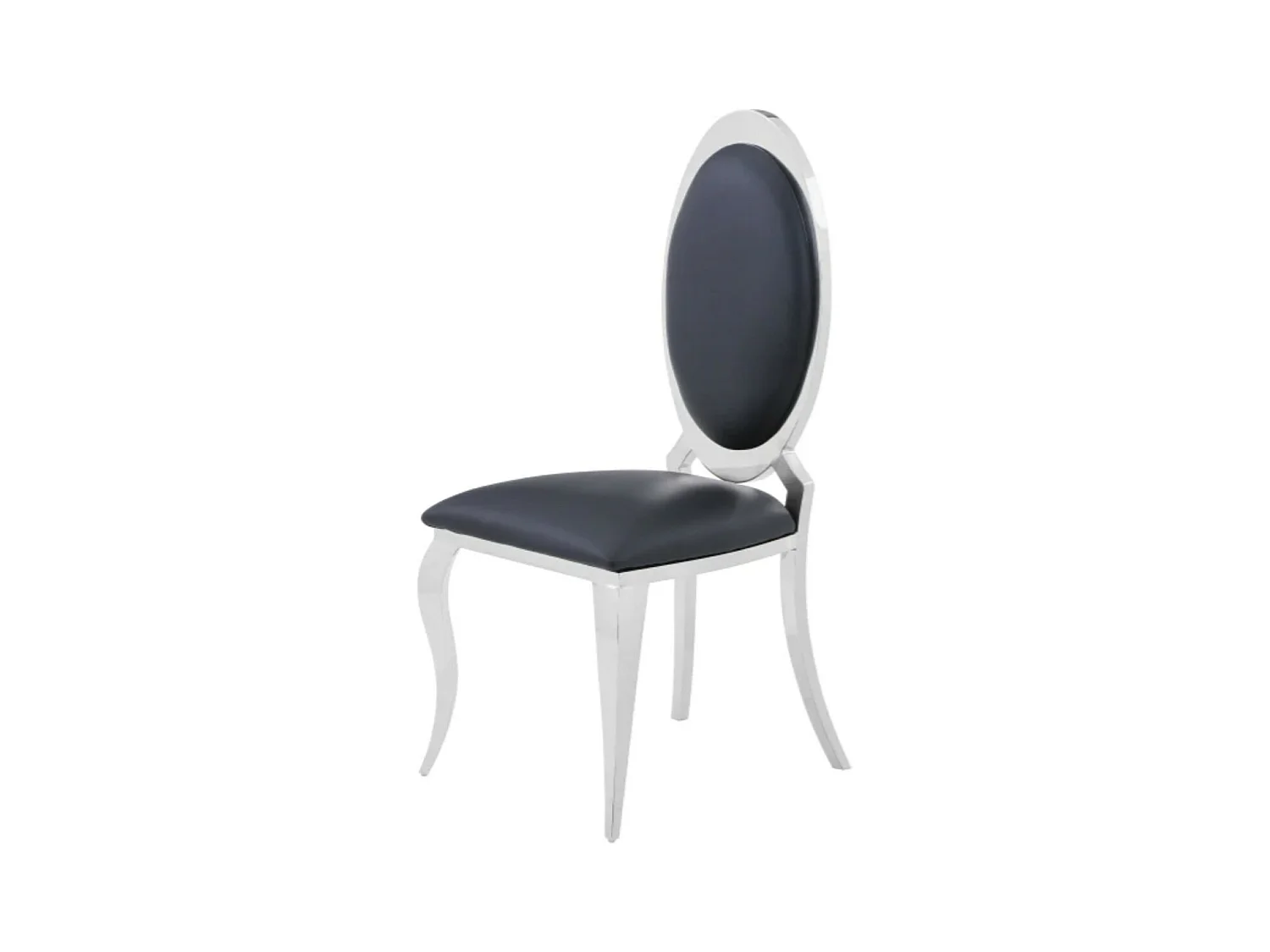 Chaise médaillon simili cuir et pieds métal argenté effet miroir Joliva - Lot de 4-Couleur Noir