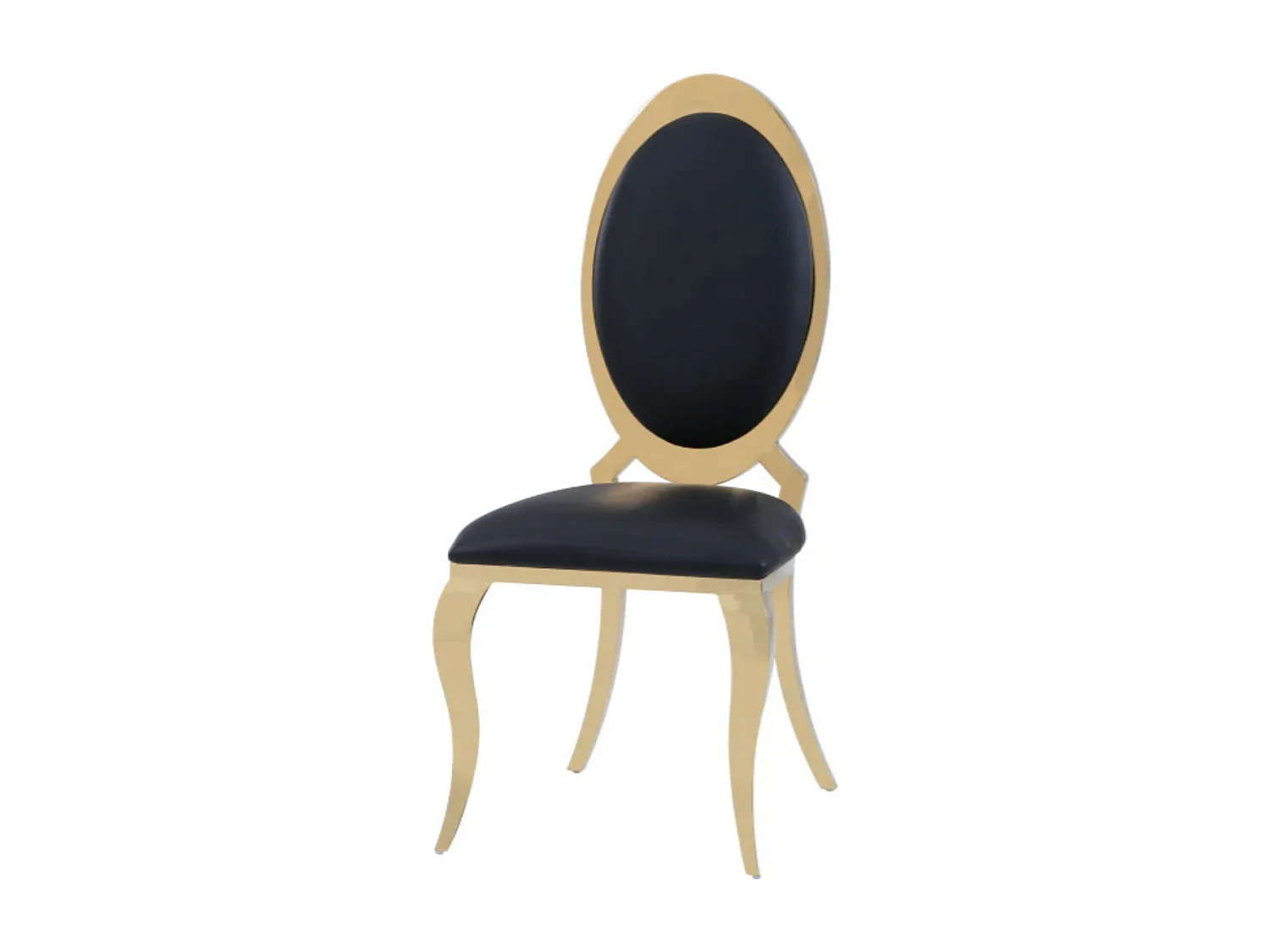 Chaise médaillon simili cuir et pieds métal doré effet miroir Joliva - Lot de 4-Couleur Noir