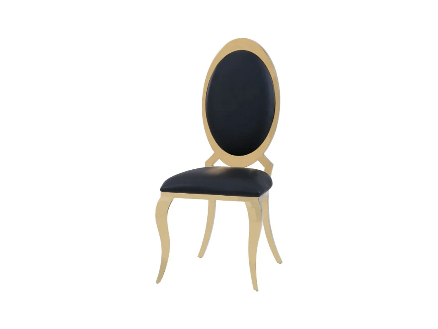 Chaise médaillon simili cuir et pieds métal doré effet miroir Joliva - Lot de 4-Couleur Noir
