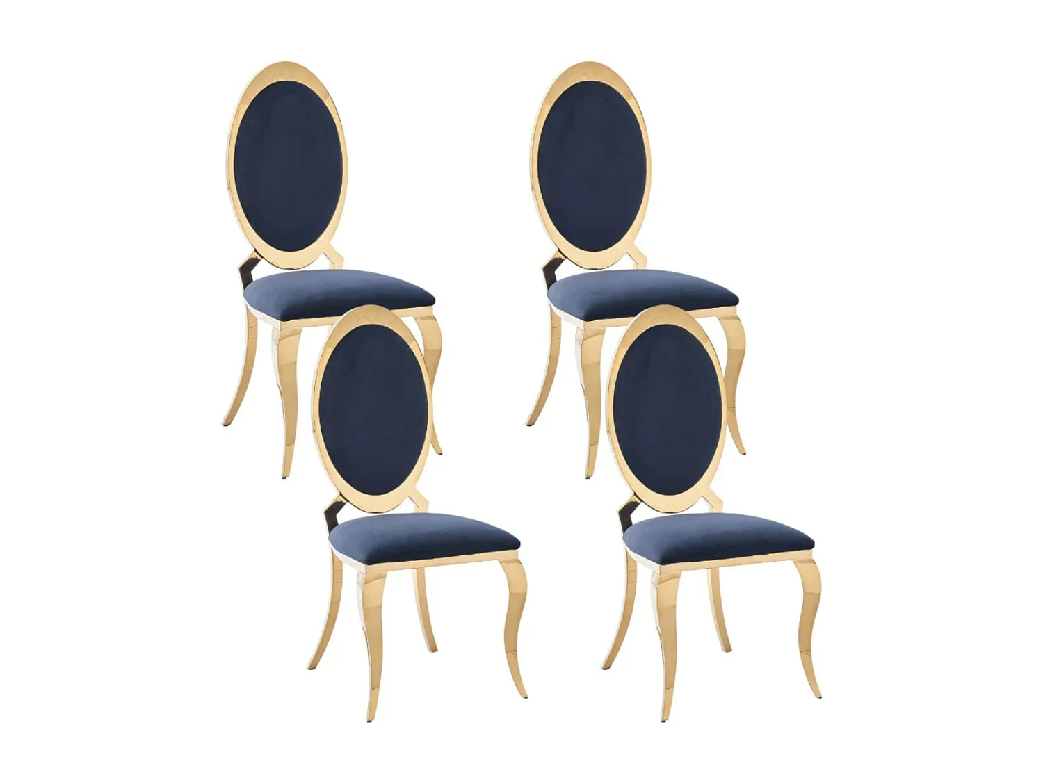 Chaise médaillon simili cuir et pieds métal doré effet miroir Joliva - Lot de 4-Couleur Noir