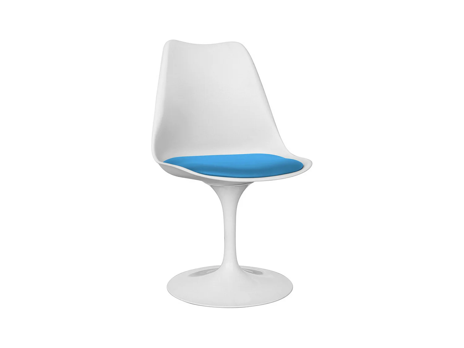 Chaise pivotante Tulipa - Blanche avec coussin en simili cuir-Couleur Turquoise