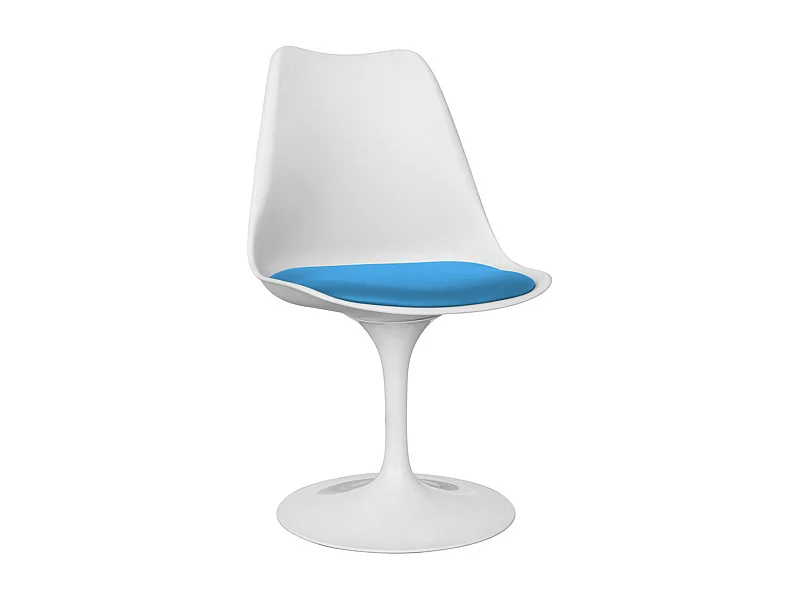 Chaise pivotante Tulipa - Blanche avec coussin en simili cuir-Couleur Turquoise