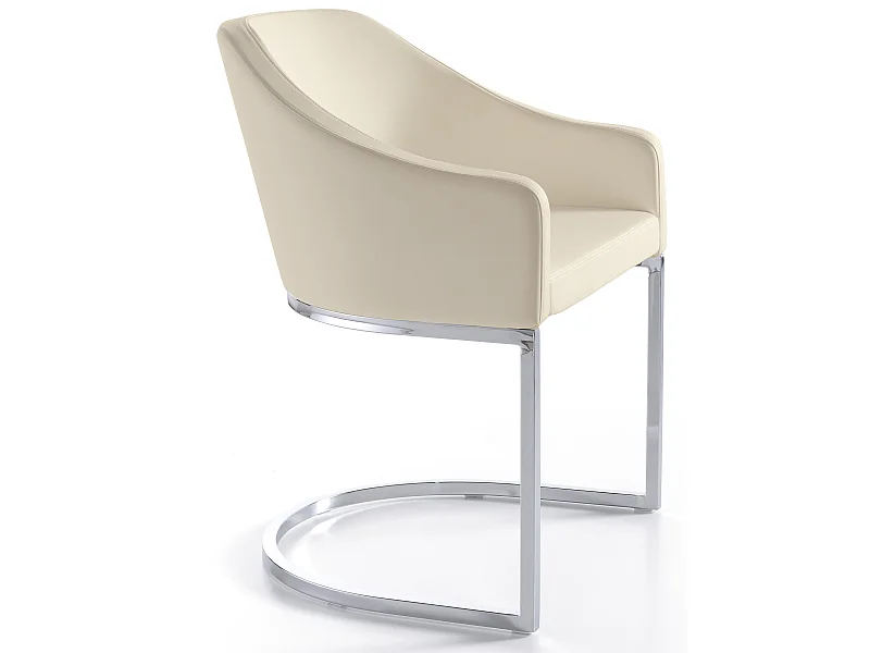 Fauteuil design simili cuir beige et pieds acier inoxydable Arka - Lot de 2