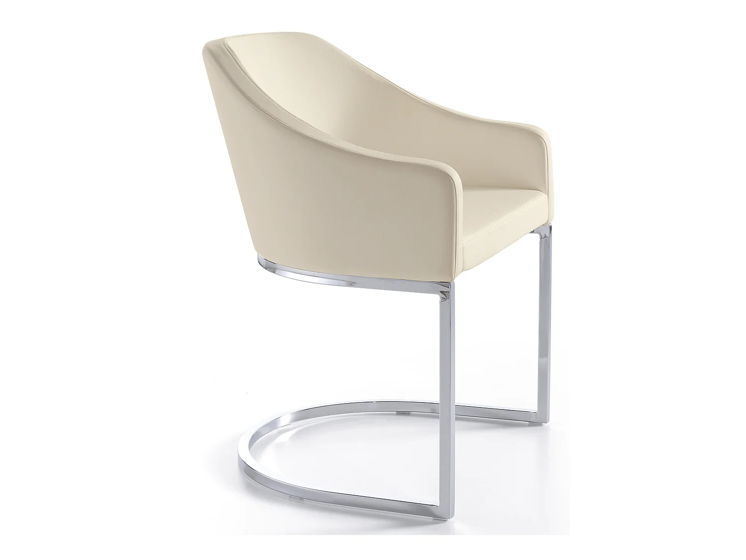 Fauteuil design simili cuir beige et pieds acier inoxydable Arka - Lot de 2