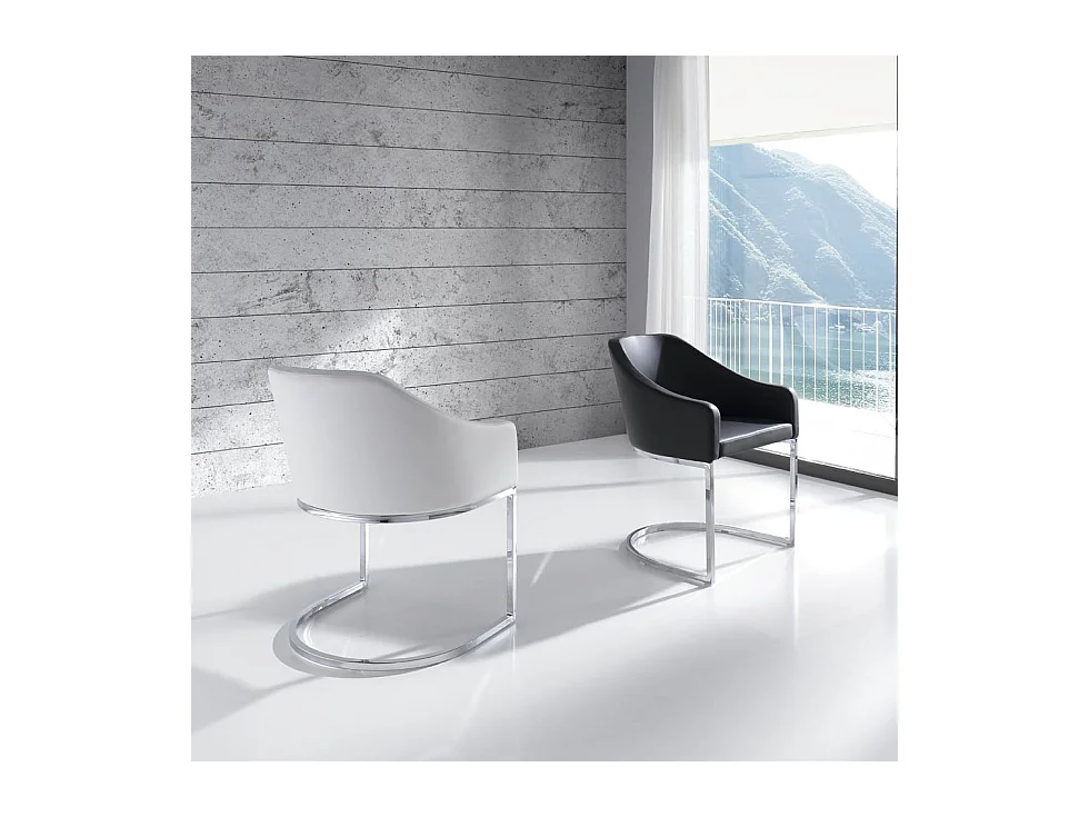 Fauteuil design simili cuir beige et pieds acier inoxydable Arka - Lot de 2