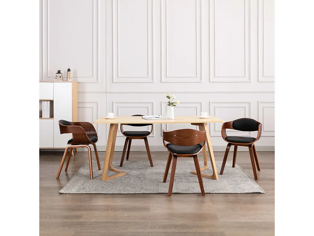 Eetkamerstoelen 4 st gebogen hout en kunstleer