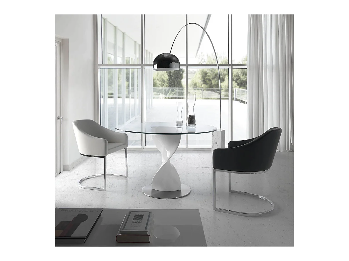 Fauteuil design simili cuir marron et pieds acier inoxydable Arka - Lot de 2