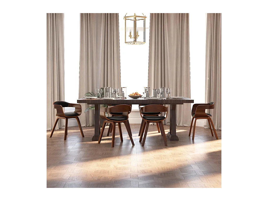 Chaises à manger lot de 6 noir bois courbé et similicuir