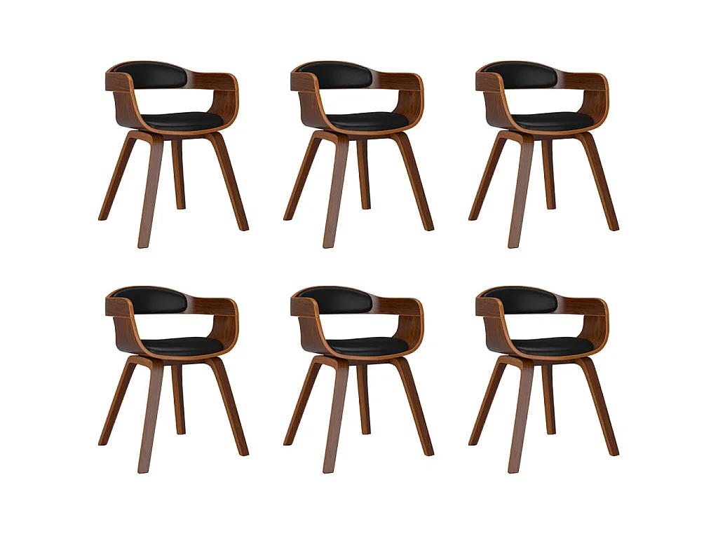Eetkamerstoelen 6 st gebogen hout en kunstleer zwart