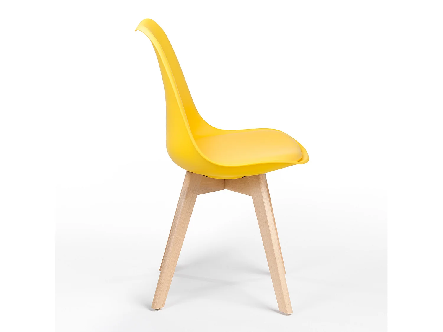 Silla Tula de estilo nórdico - Asiento de piel sintética y patas de madera clara-Color Amarillo