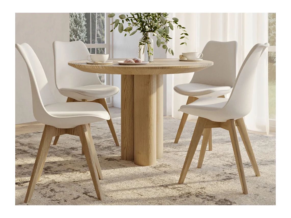 Silla Tula de estilo nórdico - Asiento de piel sintética y patas de madera clara-Color Amarillo