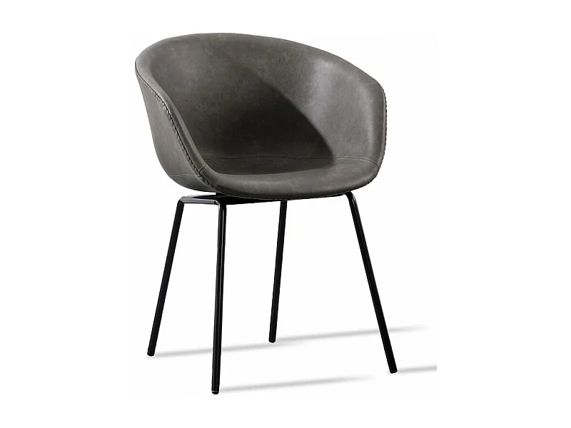 Chaise métal noir laqué et simili cuir gris foncé Karry