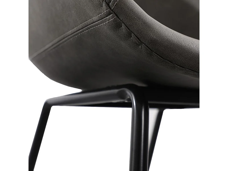 Chaise métal noir laqué et simili cuir gris foncé Karry