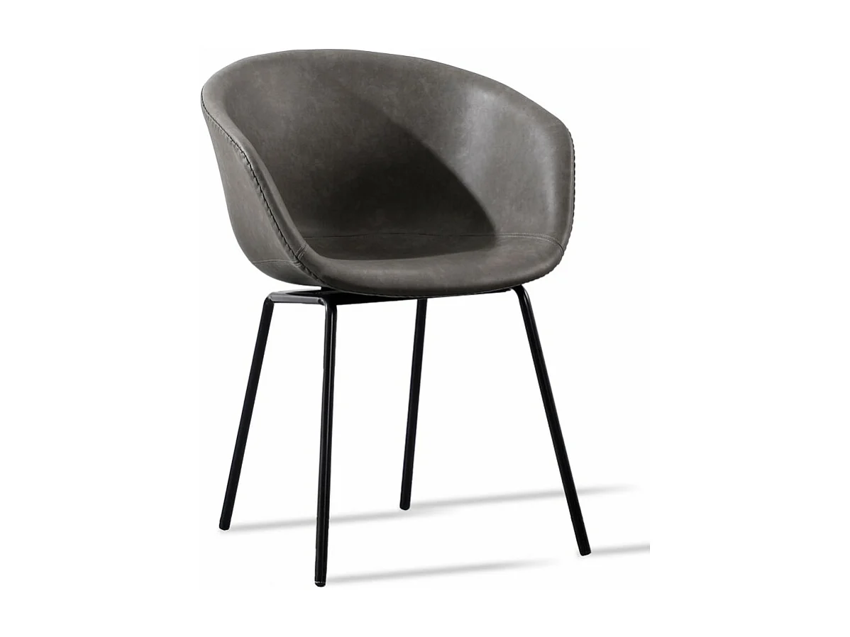 Chaise métal noir laqué et simili cuir gris foncé Karry