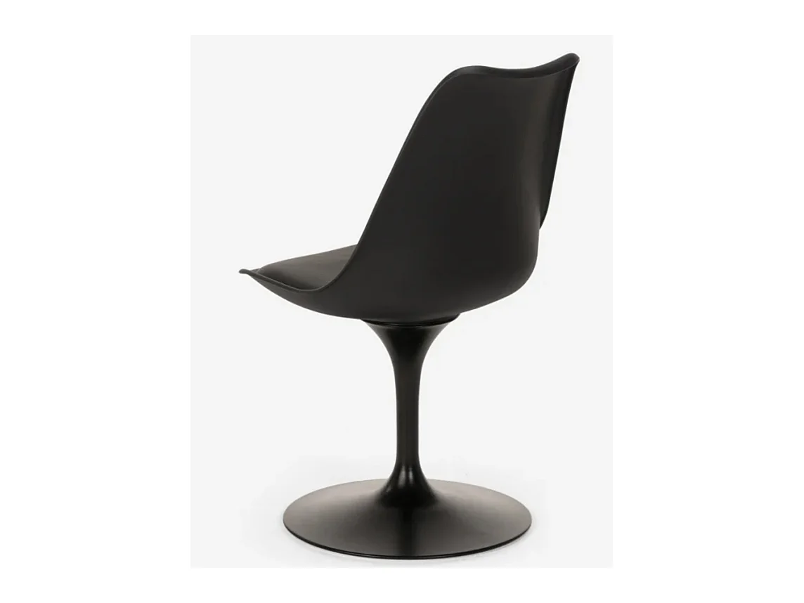 Chaise pivotante Tulipa - Noire avec coussin en simili cuir-Couleur Gris clair