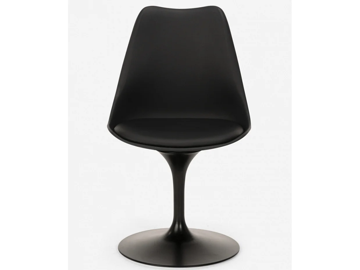 Chaise pivotante Tulipa - Noire avec coussin en simili cuir-Couleur Gris clair