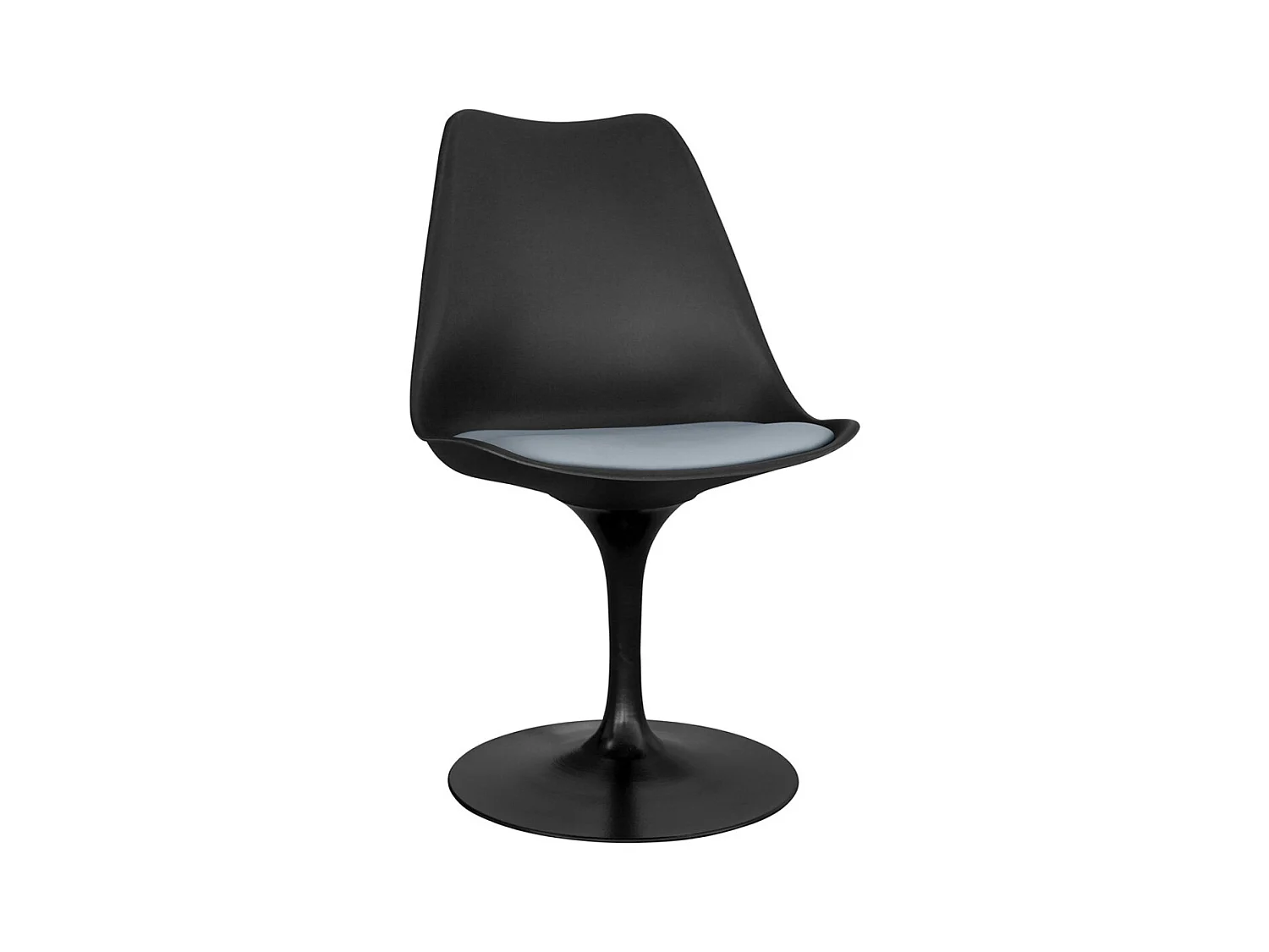 Chaise pivotante Tulipa - Noire avec coussin en simili cuir-Couleur Gris clair