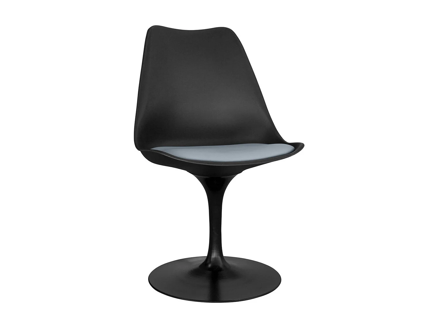 Chaise pivotante Tulipa - Noire avec coussin en simili cuir-Couleur Gris clair