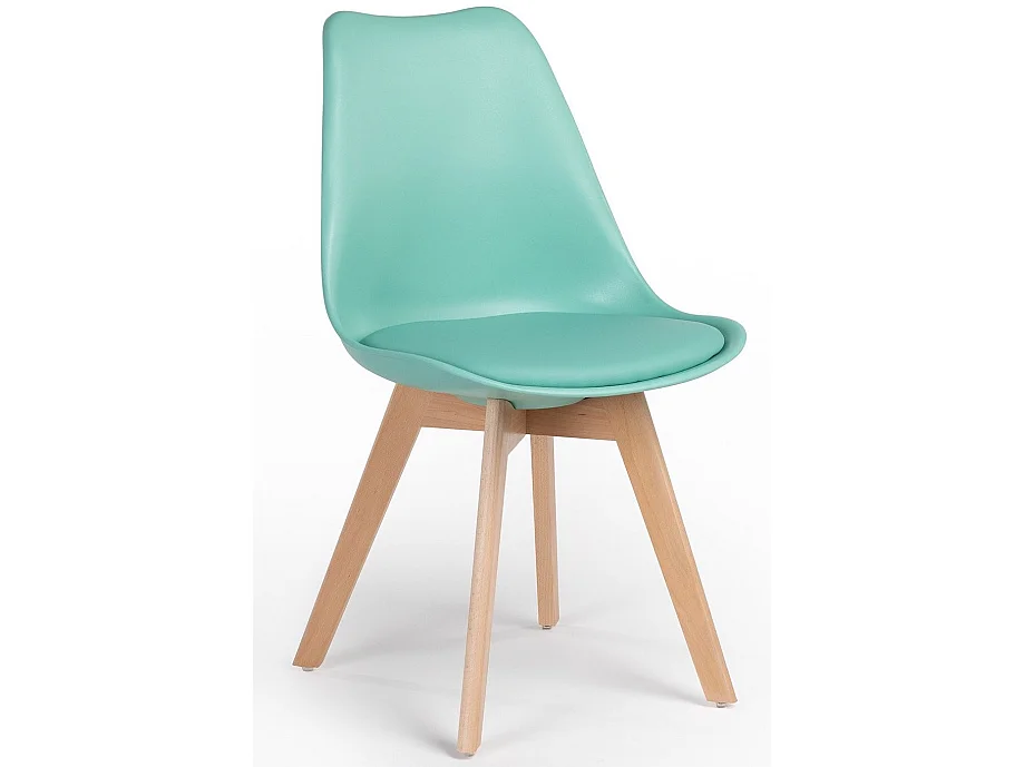 Silla Tula de estilo nórdico - Asiento de piel sintética y patas de madera clara-Color Verde esmeralda
