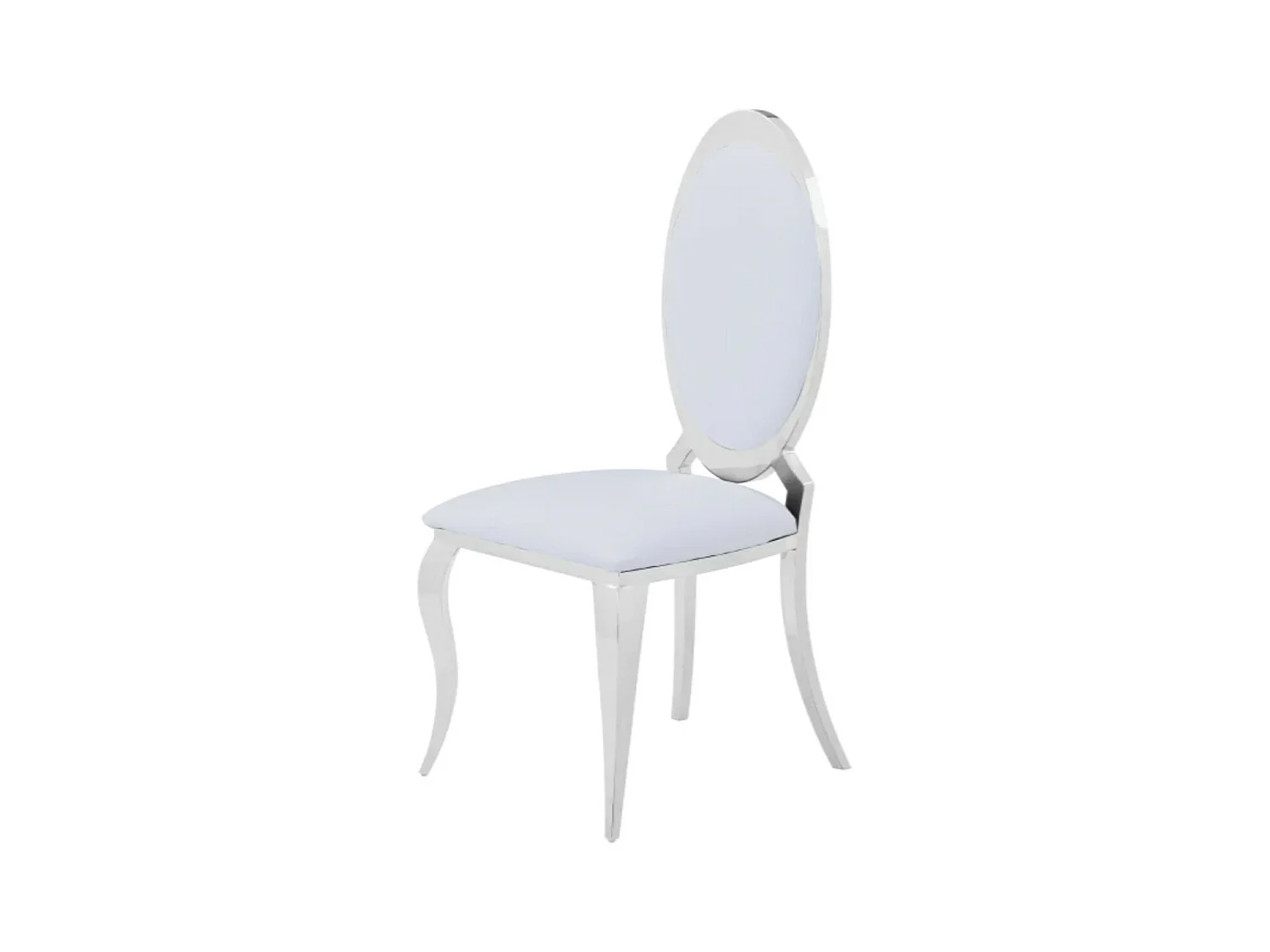 Chaise médaillon simili cuir et pieds métal argenté effet miroir Joliva - Lot de 4-Couleur Blanc