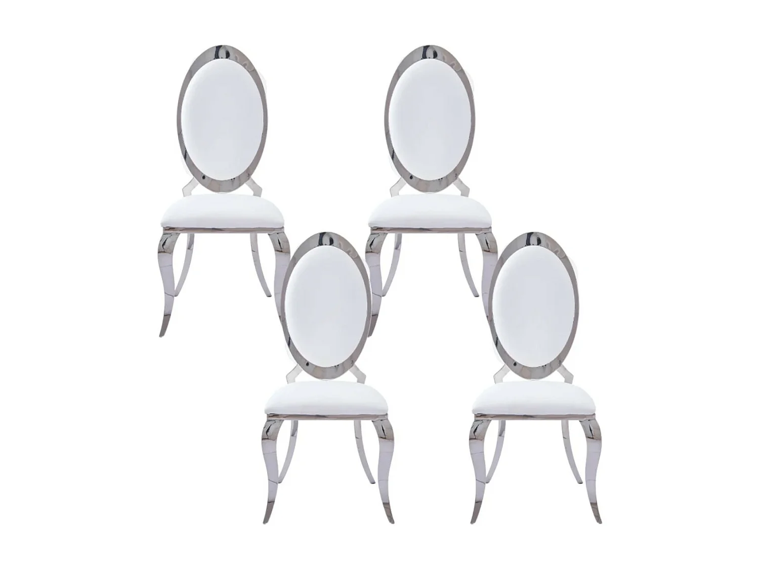 Chaise médaillon simili cuir et pieds métal argenté effet miroir Joliva - Lot de 4-Couleur Blanc