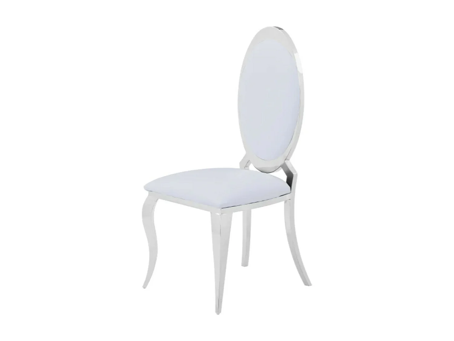 Chaise médaillon simili cuir et pieds métal argenté effet miroir Joliva - Lot de 4-Couleur Blanc