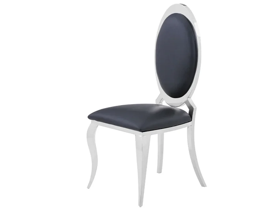 Chaise médaillon simili cuir et pieds métal argenté effet miroir Joliva - Lot de 4-Couleur Blanc