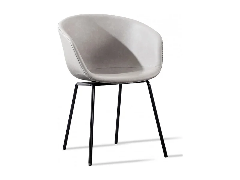 Chaise métal noir laqué et simili cuir gris clair Karry